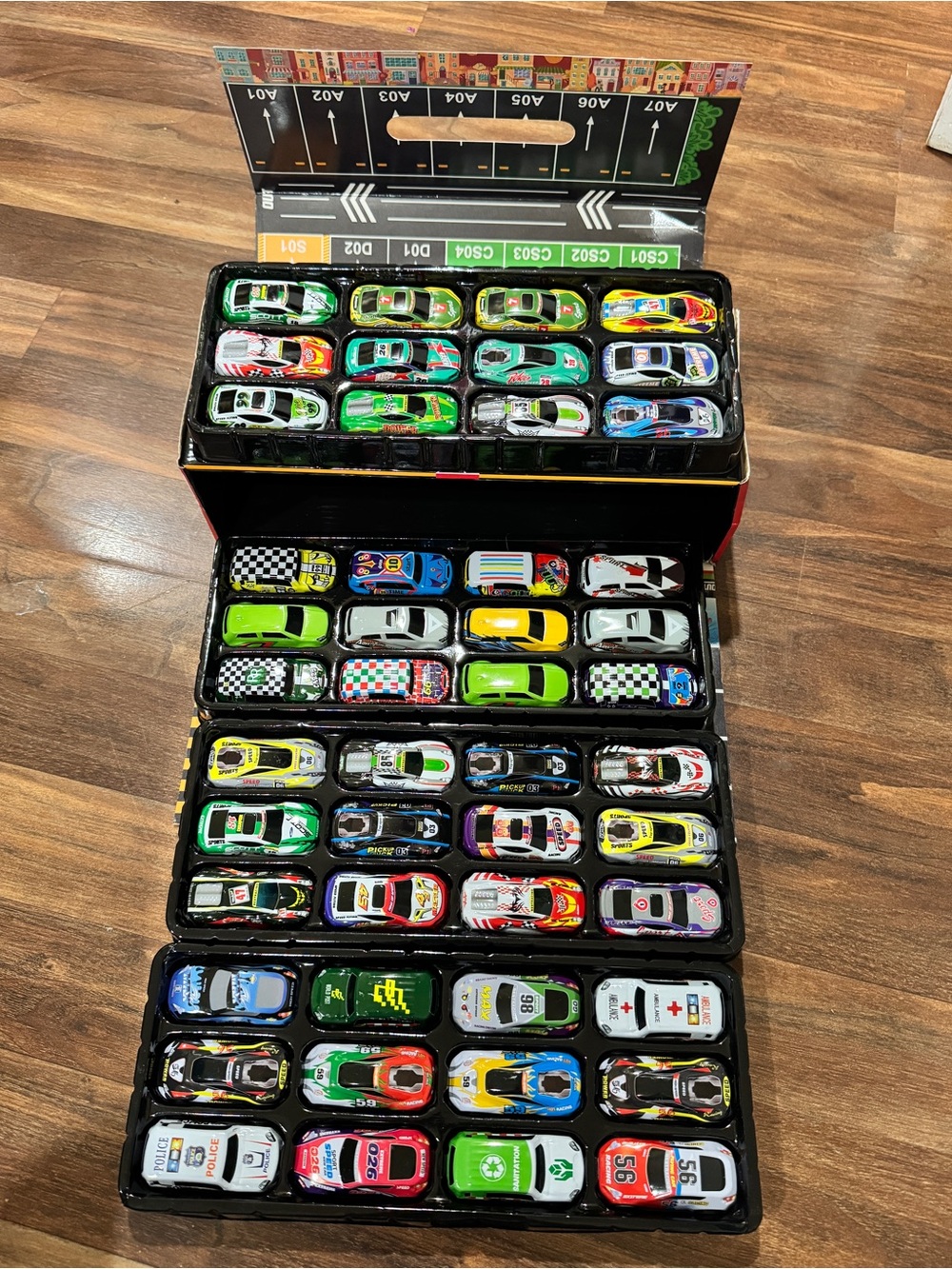 48-Pieces Pull-Back Toy Car Set with Folding Track Storage Case
